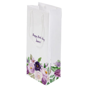 Purple and Lavender Roses Monogram Wine Gift Bag
