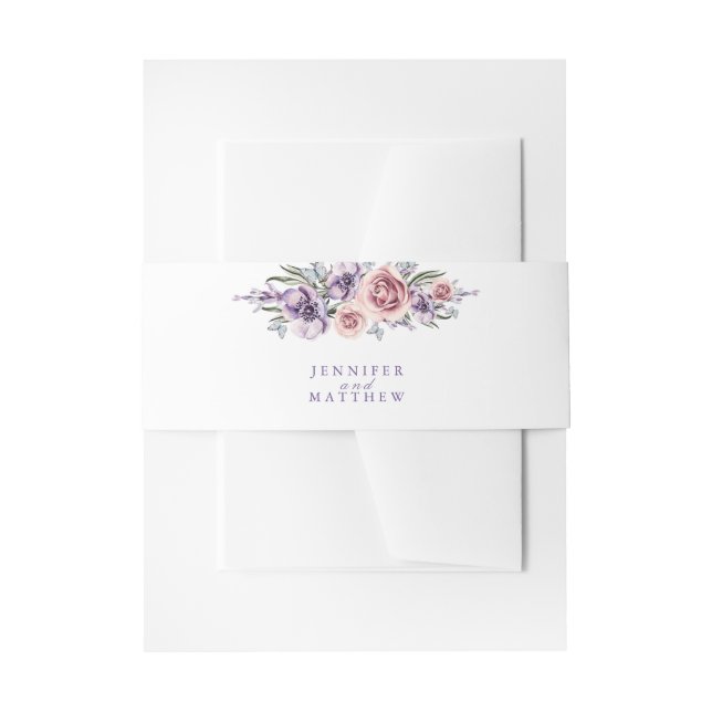 Purple and Lavender Watercolor Flowers Invitation Belly Band (Front Example)