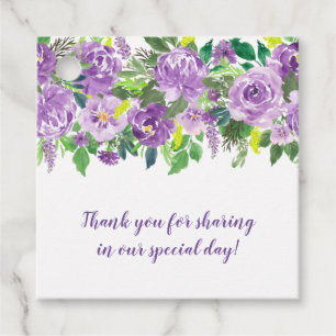 Purple and Lavender Watercolor Flowers Wedding Favour Tags