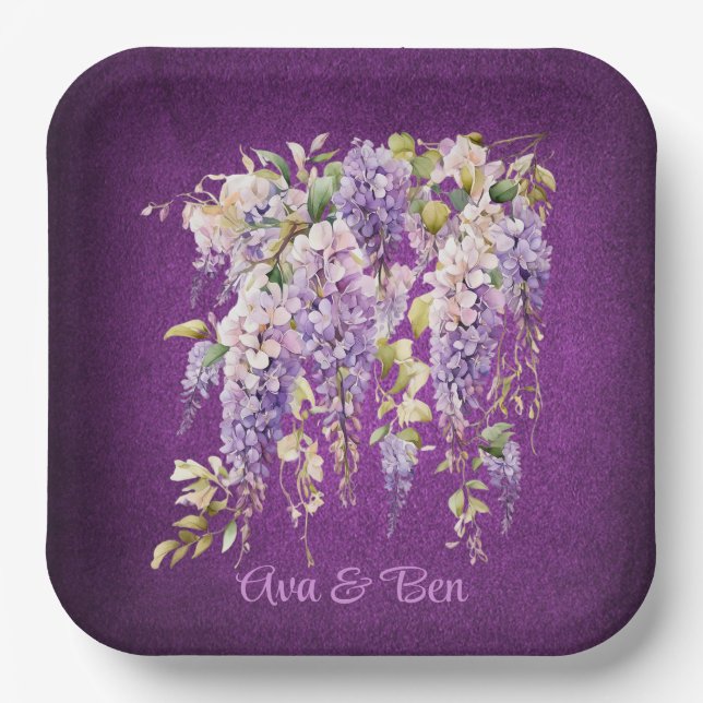 Purple and Lavender Wisteria Wedding Paper Plate (Front)