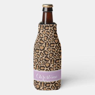 Purple and Leopard Print Custom Monogram Bottle Cooler