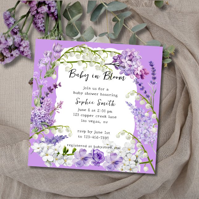 Purple and Lilac Delicate Florals Baby Shower Invitation (Creator Uploaded)