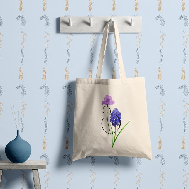 Purple and lilac wildflowers with your initial. tote bag (Creator Uploaded)