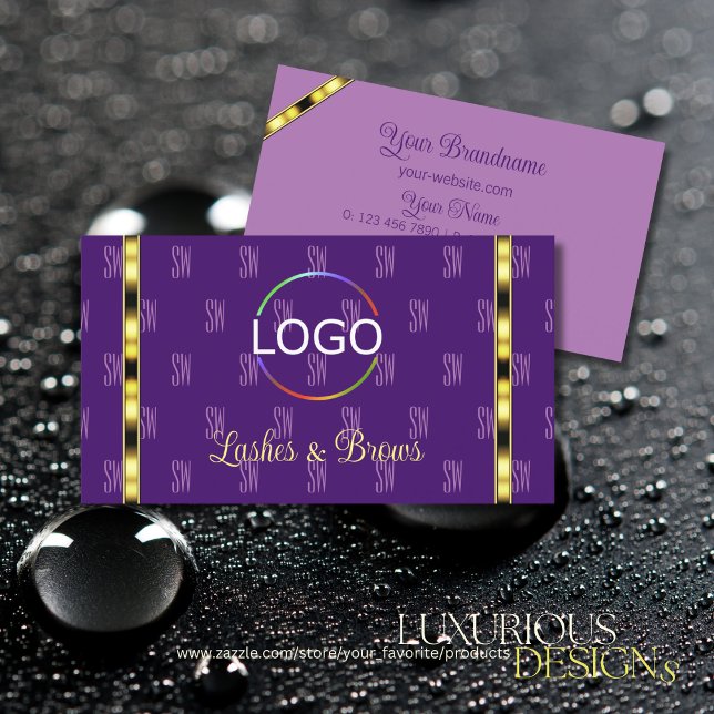 Purple and Lilac with Logo Chic Patterned Letters Business Card (Creator Uploaded)
