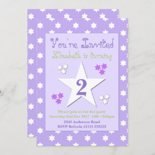 Purple and lilac with stars birthday party invitation