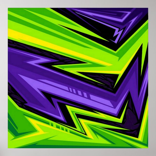 Purple and Lime Green Abstract Art Poster (Front)