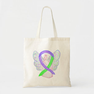 Purple and Lime Green Awareness Ribbon Tote Bag