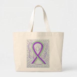 Purple and Lime Green Awareness Ribbon Tote Bag