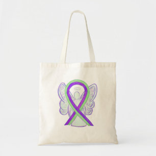 Purple and Lime Green Awareness Ribbon Tote Bag