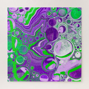 Purple and Lime Green Marble Fluid Art Jigsaw Puzzle