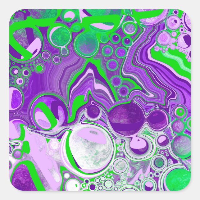 Purple and Lime Green Marble Fluid Art   Square Sticker (Front)