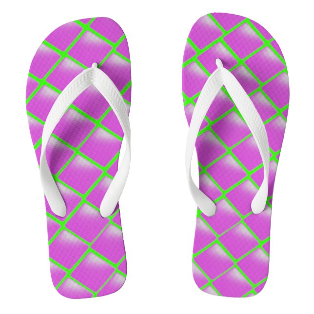 Purple and Lime Green Pattern Thongs (Footbed)