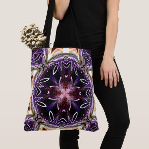 Purple and Magenta Cosmic Kaleidoscope Pattern Tote Bag