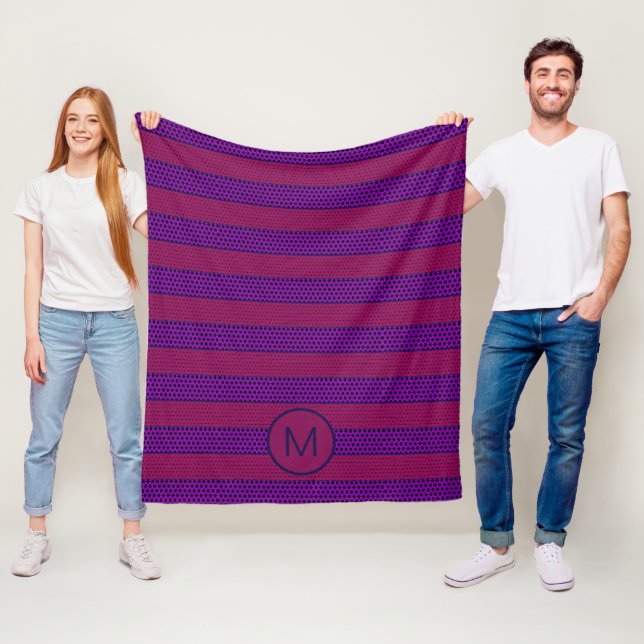 Purple and Magenta Pattern Striped Monogram Fleece Blanket (In Situ)