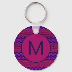 Purple and Magenta Pattern Striped Monogram Key Ring