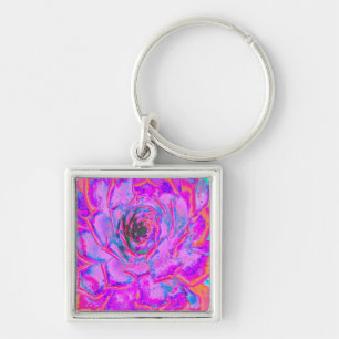 Purple and Magenta Succulent Sedum Rosette Key Ring