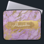 Purple and Marble with Gold Foil and Glitter Laptop Sleeve<br><div class="desc">Purple Lavendar and Marble with Gold Foil and Glitter Elegant Monogram Name Case. This case can be customised to include your first name.</div>