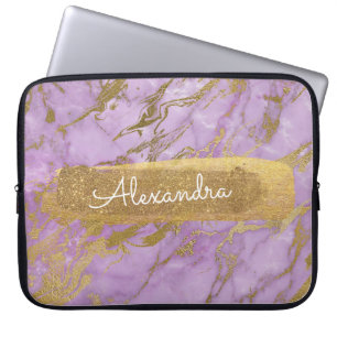 Purple and Marble with Gold Foil and Glitter Laptop Sleeve