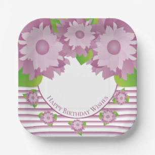 Purple And Mauve Floral Square Paper Plate