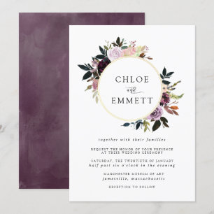 Purple and Mauve Pink Floral Wedding Invitation
