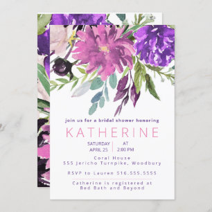 Purple and Mauve watercolor Floral Bridal Shower Invitation