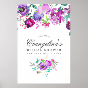 Purple and Mint Floral Bridal Shower Welcome Poster