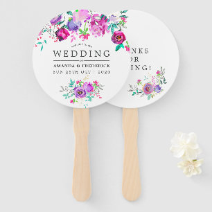 Purple and Mint Floral Wedding Favour Hand Fan