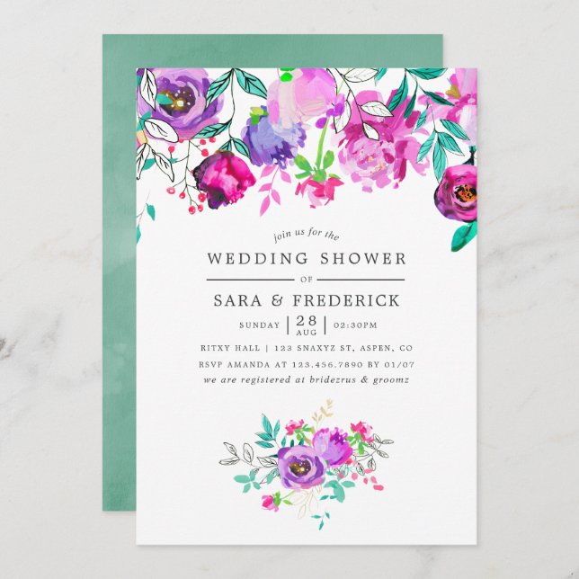 Purple and Mint Floral Wedding Shower invitation (Front/Back)