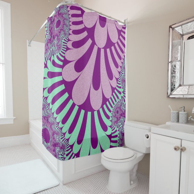 Purple and Mint Green Loop Shower Curtain (In Situ)