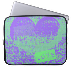 Purple and Mint Retro Heart Design Laptop Sleeve