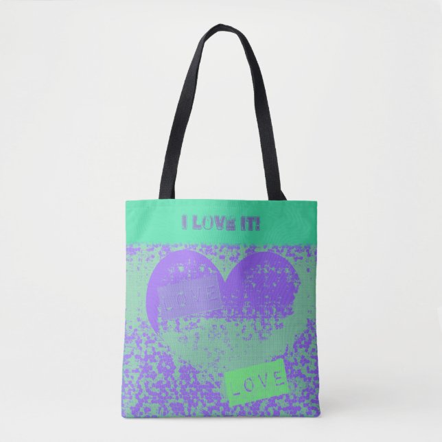 Purple and Mint Retro Heart Design Tote Bag (Front)