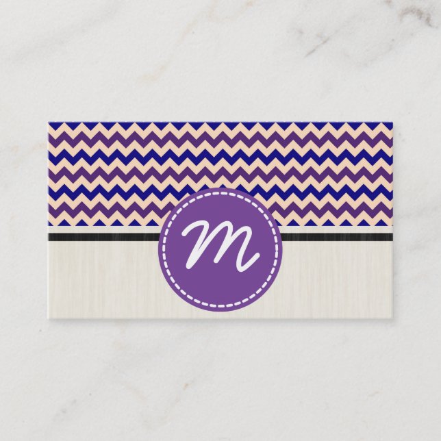 Purple and Navy Blue Chevron Zigzag Pattern 2 Business Card (Front)