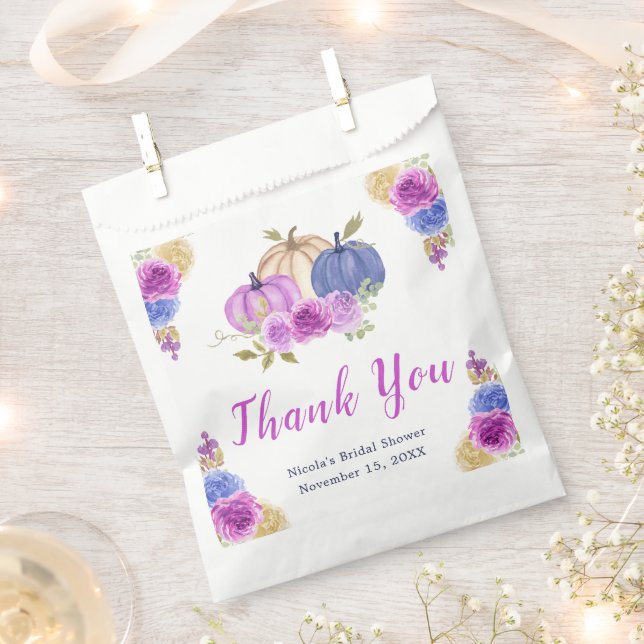 Purple and Navy Blue Floral Pumpkins Bridal Shower Favour Bag (Clipped)