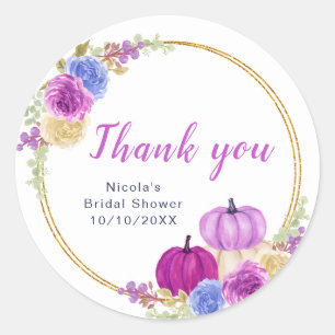 Purple and Navy Pumpkins Bridal Shower Thank You Classic Round Sticker