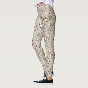Purple and Olive Geometric Mandala Pattern Leggings