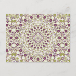 Purple and Olive Geometric Mandala Pattern Postcard
