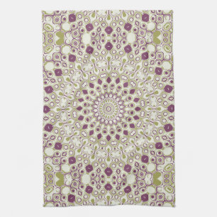 Purple and Olive Geometric Mandala Pattern Tea Towel
