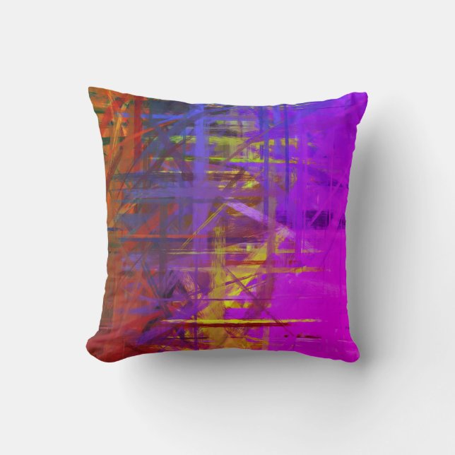 Purple and Orange Abstract Painting Cushion (Front)