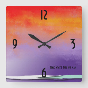 Purple and Orange Abstract Square Wall Clock