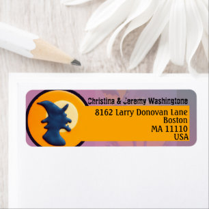 Purple and orange aesthetic Halloween witch custom Return Address Label