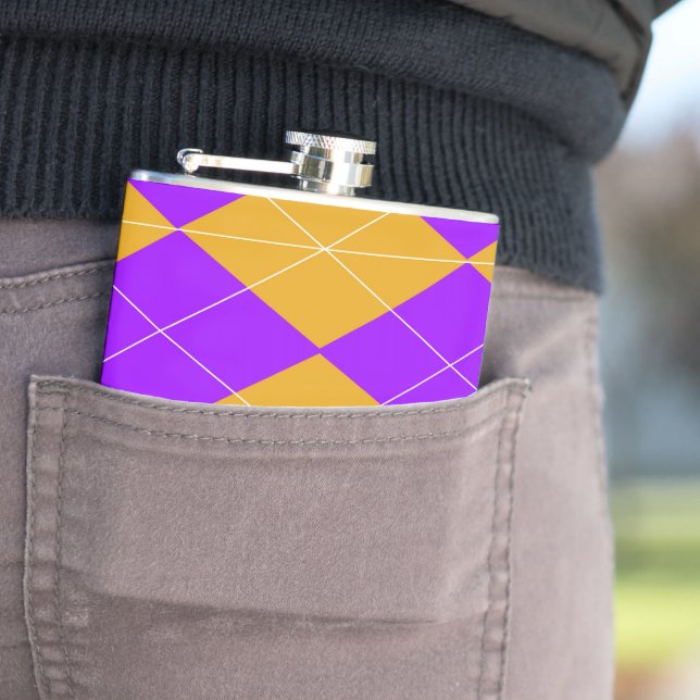Purple and Orange Argyle Hip Flask (In Situ)