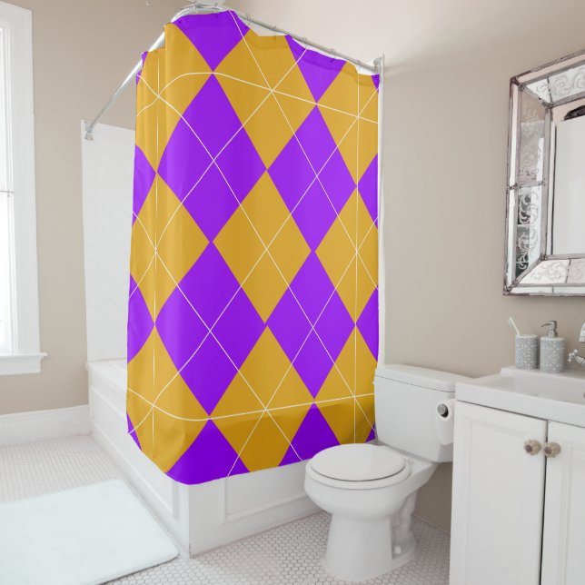 Purple and Orange Argyle Shower Curtain (In Situ)