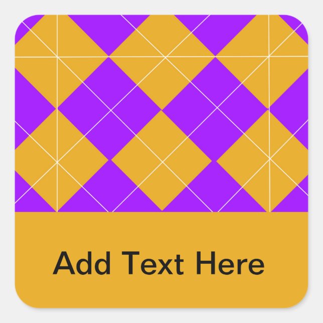 Purple and Orange Argyle Square Sticker (Front)