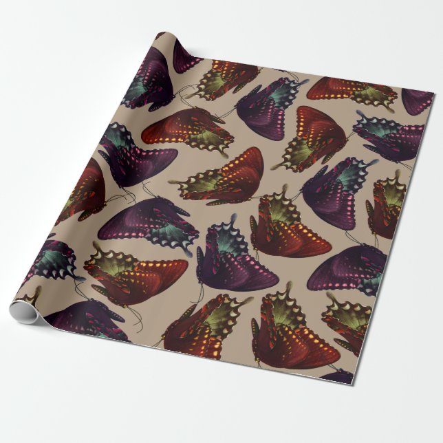Purple and Orange Butterflies Wrapping Paper (Unrolled)