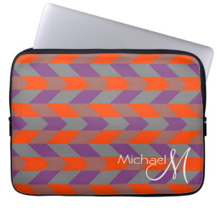 Purple and Orange Chevron Zigzag Custom Monogram Laptop Sleeve