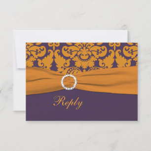 Purple and Orange Damask Reply Card - Small