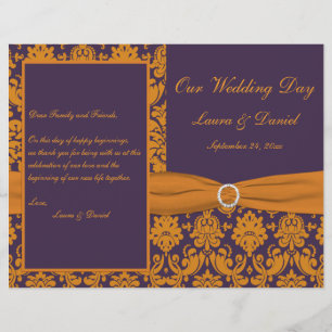 Purple and Orange Damask Wedding Program