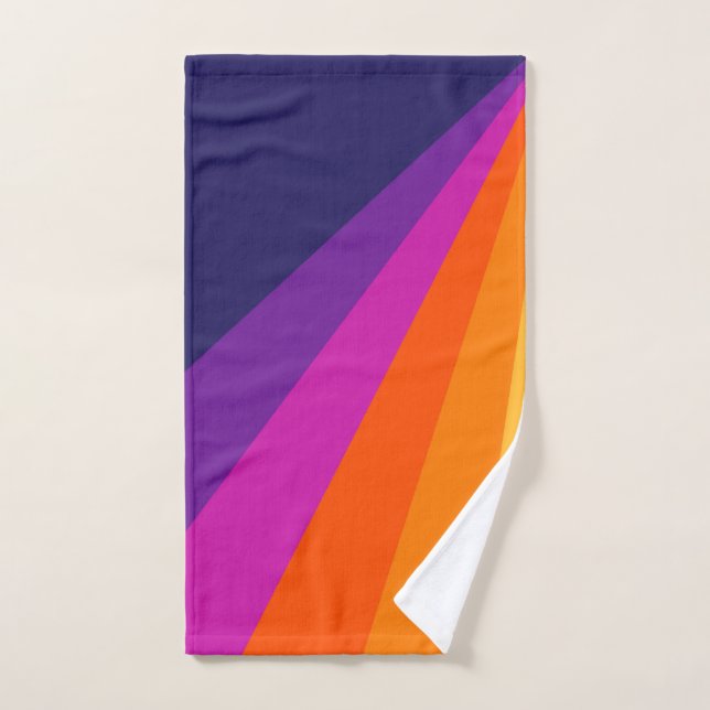 Purple and orange diagonal retro stripes bath towel set (Hand Towel)