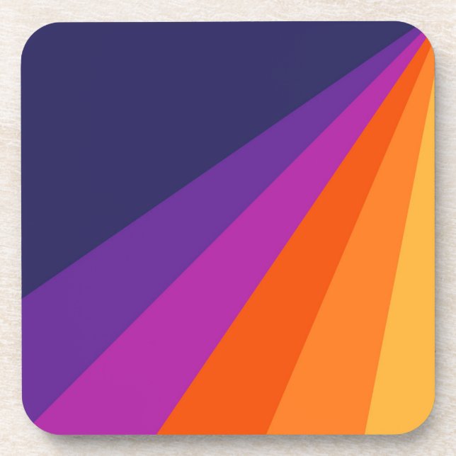 Purple and orange diagonal retro stripes coaster (Front)