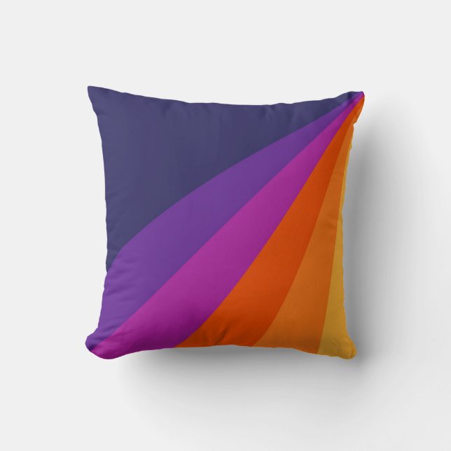 Purple and orange diagonal retro stripes cushion (Front)